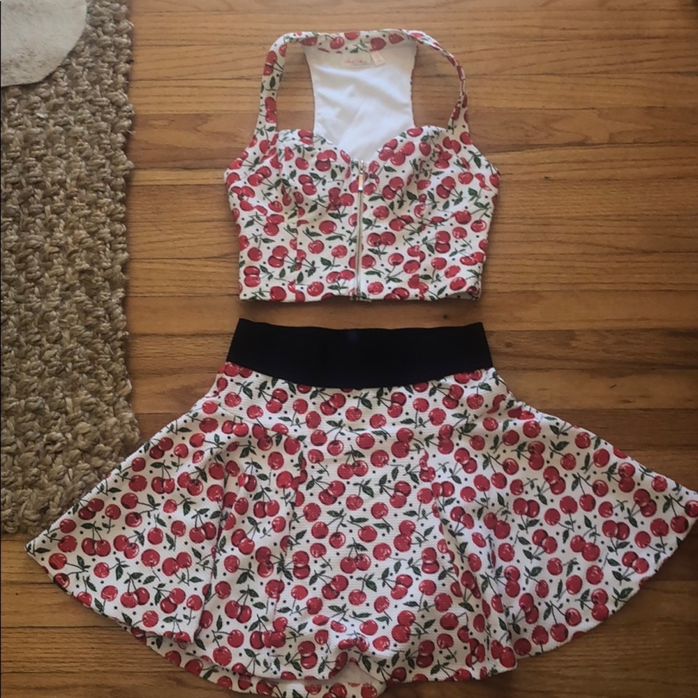 Cherry print skirt and crop top co-ord set